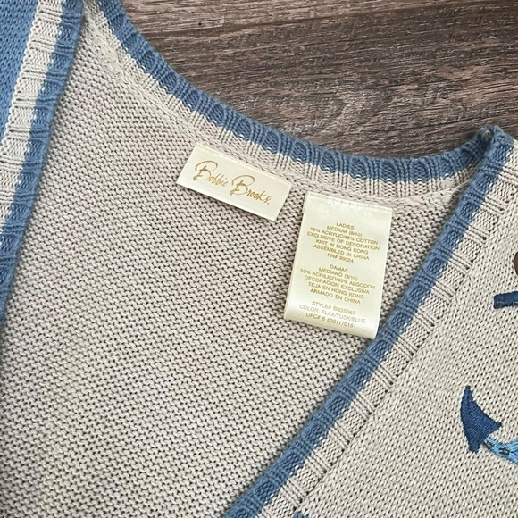 Bobbie Brooks Vintage Sailboat Button Up Granny Sweater Knitted Vest Nautical - Picture 3 of 8